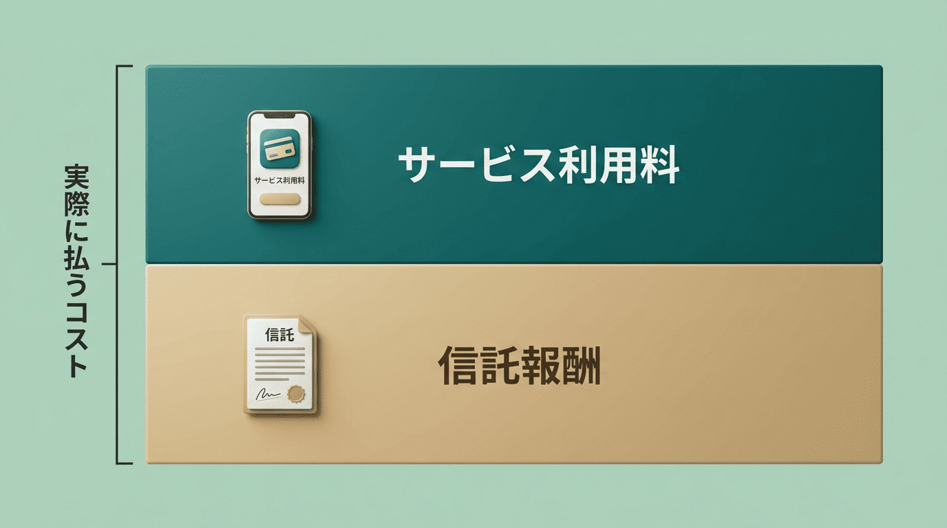 サービス利用料と信託報酬という二層のコスト構造を示した図