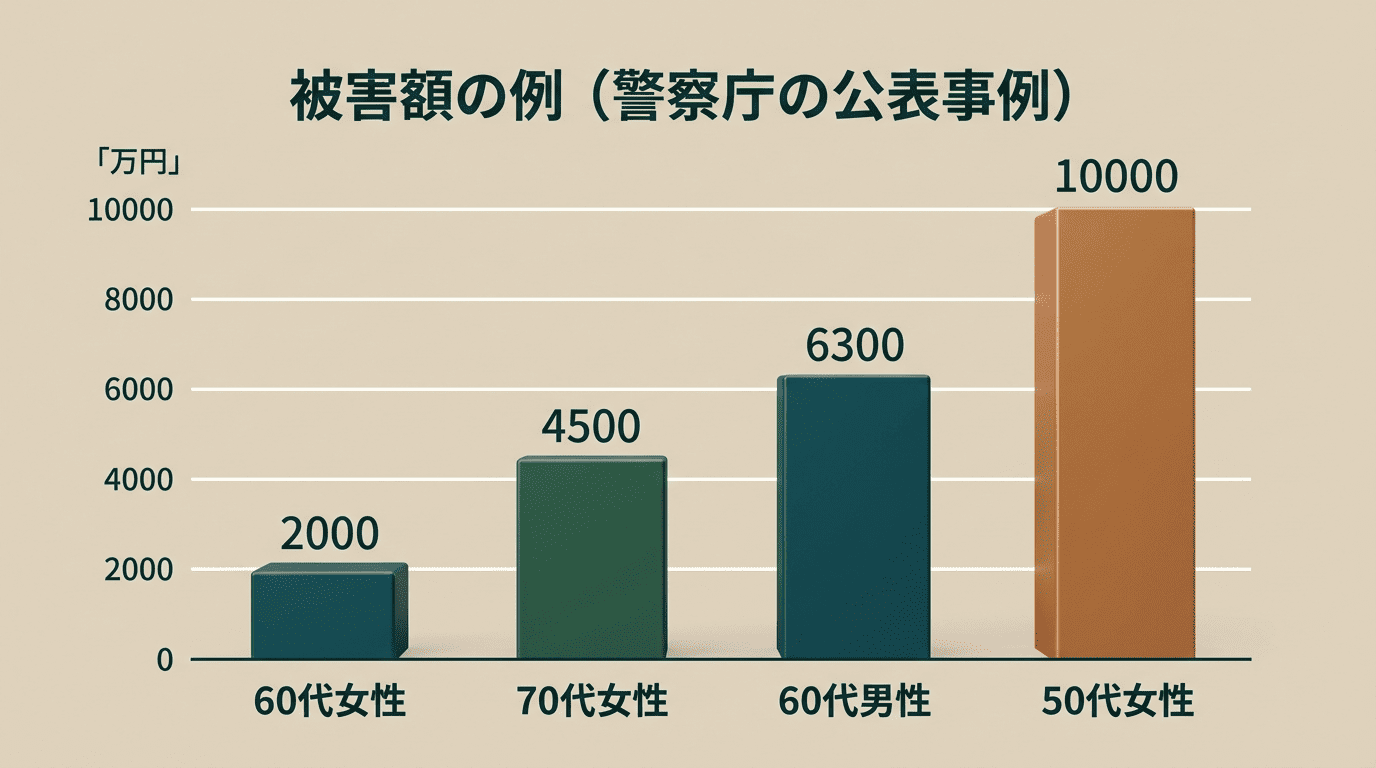 警察庁が公表したSNS型投資詐欺の被害額の例を示す棒グラフ（単位：万円）